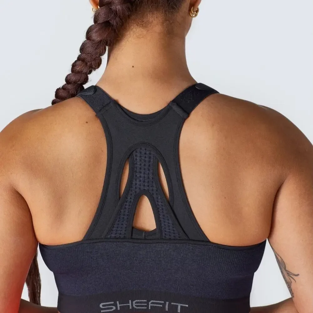 SHEFIT Low Impact Sports Bra Heathered Indigo sz 4Luxe Brand New